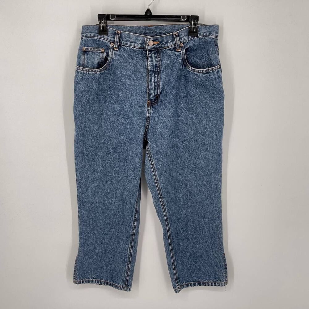 Bill Blass VINTAGE Jeans Capris Blue Denim High Rise Split Hem Women Sz 14
